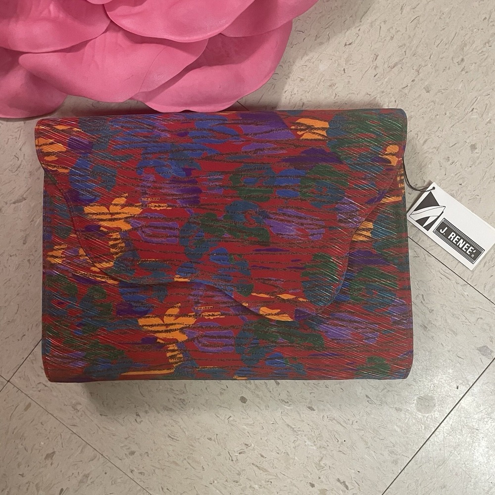 Vintage J. RENEE Geisha Print Abstract Evening Clutch Shoulder Removable Strap